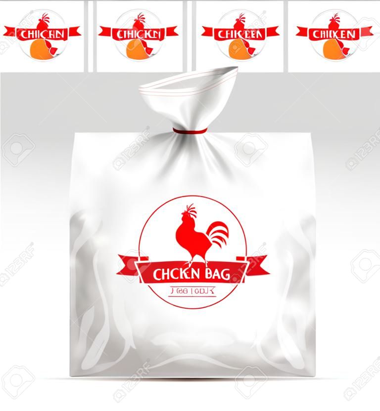 Lege Transparante plastic geschenkzak met kip. design template. Bedrijfsontwerp.