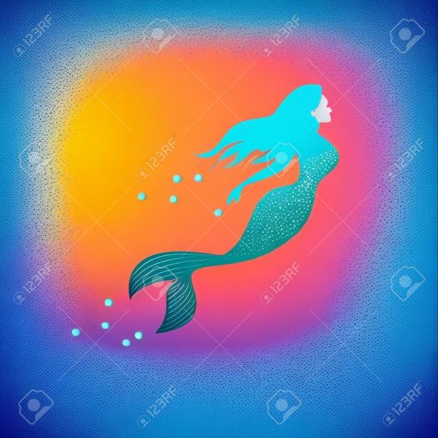 Vector sign mermaid swimming under the sea