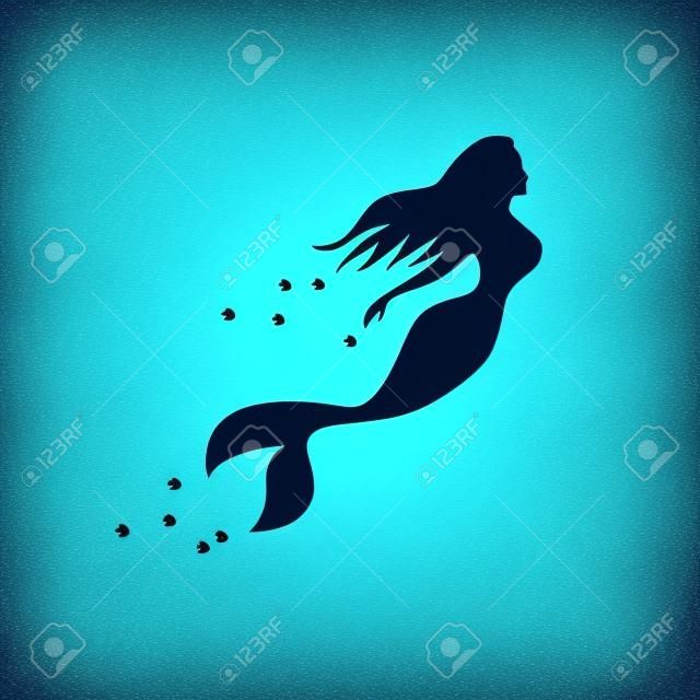 Vector sign mermaid swimming under the sea