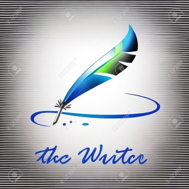 Pisarz logo wektor. Podpis z kałamarzem lub piórem ptaka