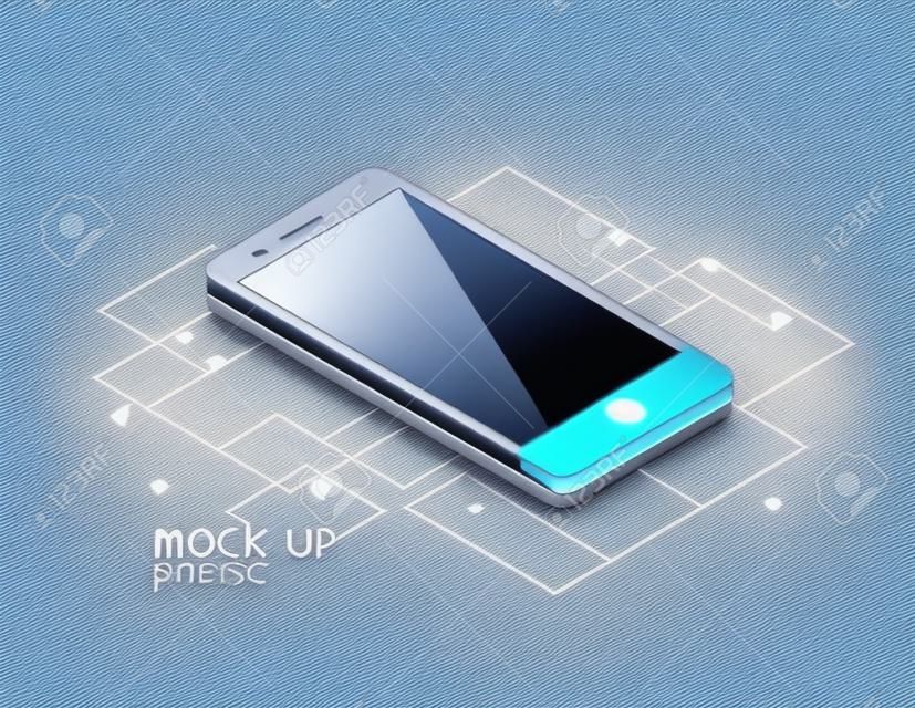 Mock up mobile phone. Isometric illustration.