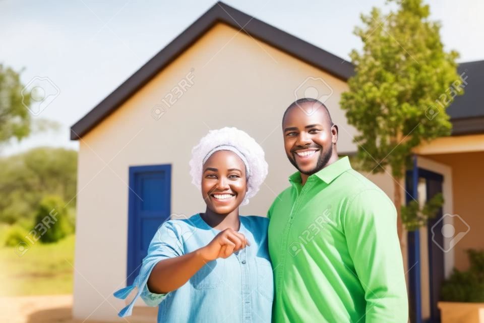 微笑非洲夫婦站在一起，他們的新家的鑰匙