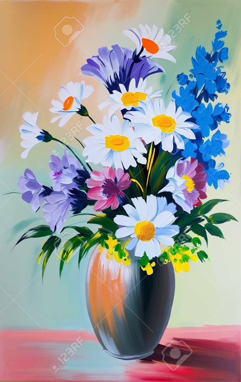 Obraz olejny - martwa natura, bukiet kwiatów