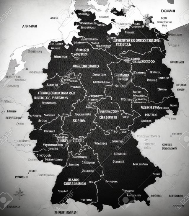 A fekete-fehér térkép Németország