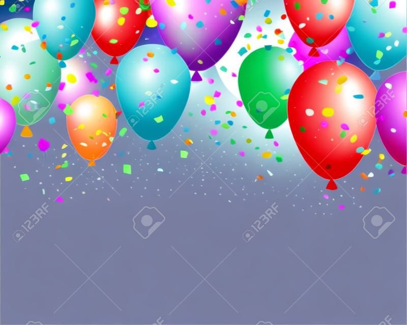 Feier Hintergrund mit bunten Luftballons und Konfetti. Vektor-Illustration.