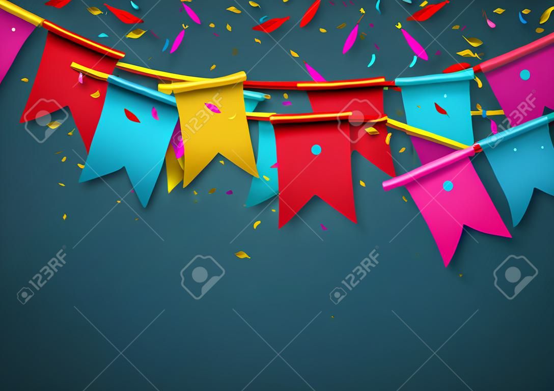Celebrate banner Party flags with confetti.