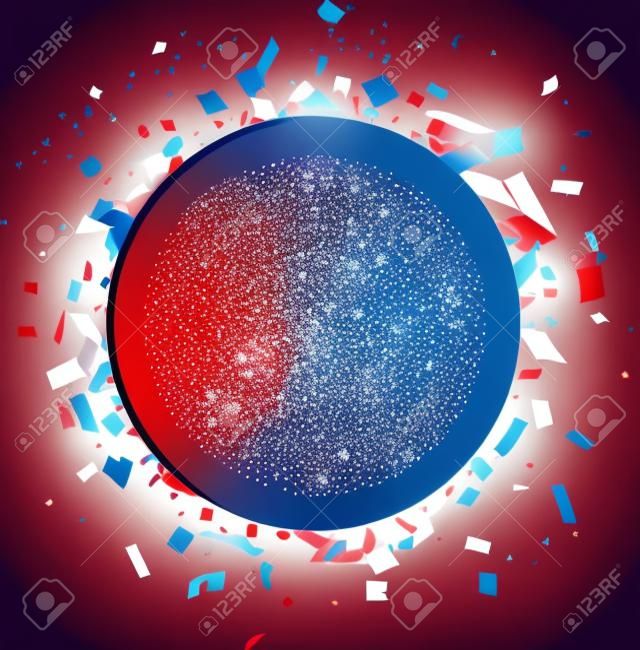 Круглый фон с красным, белый, синий конфетти. Векторная иллюстрация.