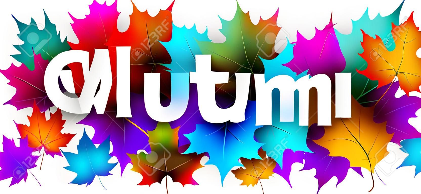 Sinal de boas-vindas de outono com folhas coloridas de bordo. Fundo do vetor.