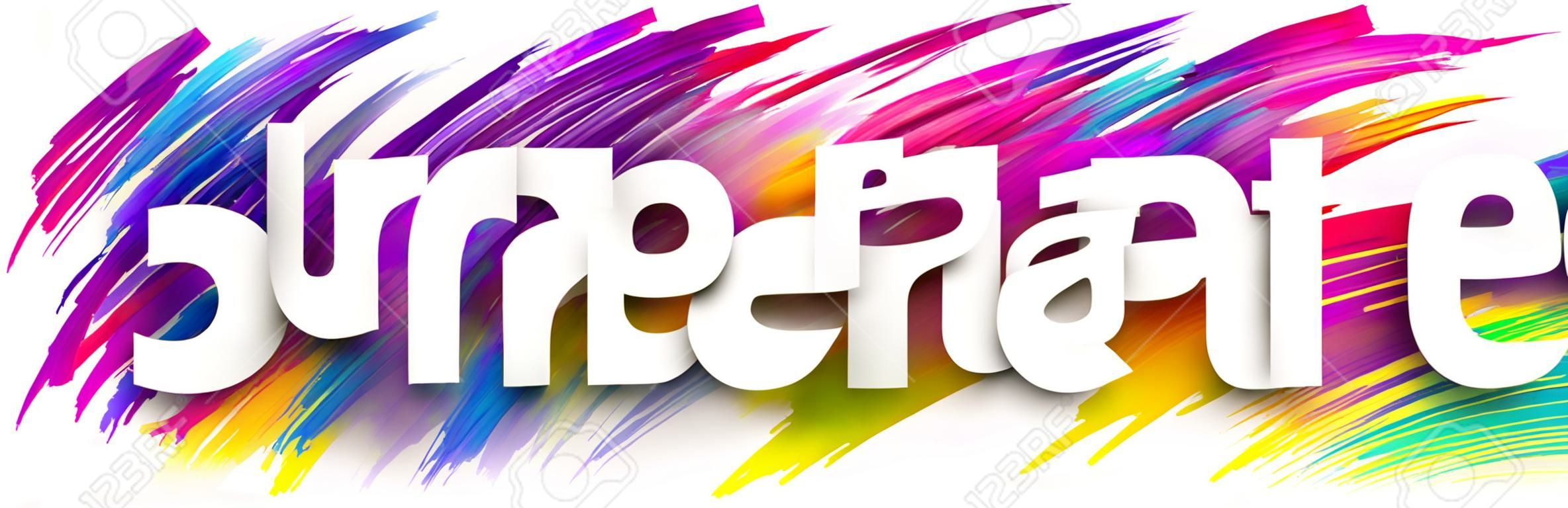 Small letters just breathe sign on multi-colored brush strokes background. Vector design element for banners, posters, cards, website.