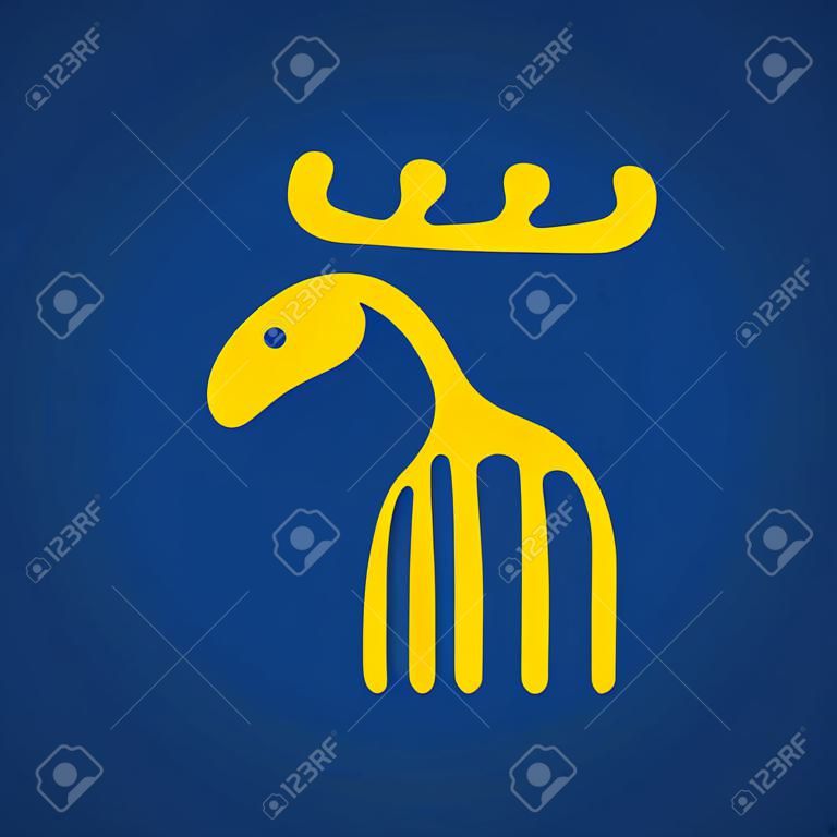 illustrazione vettoriale di un animale simbolo della Svezia giallo alce svedese con tre corone su sfondo blu. EPS 10 file di