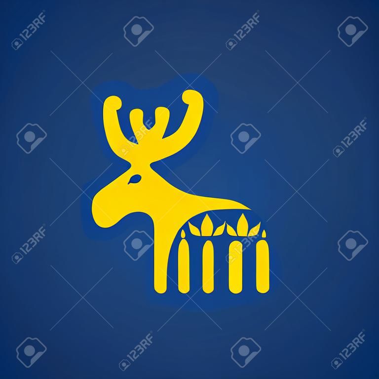 illustrazione vettoriale di un animale simbolo della Svezia giallo alce svedese con tre corone su sfondo blu. EPS 10 file di