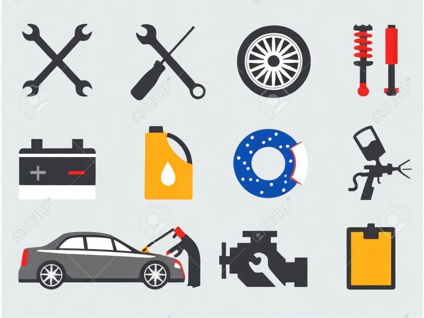 Car maintenance and repair icon set, vector.