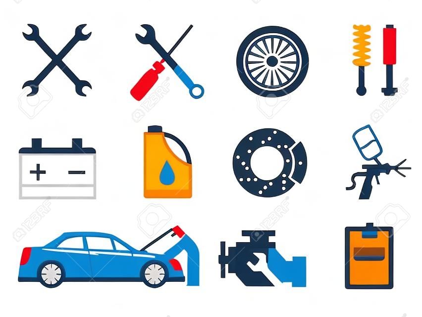 Car maintenance and repair icon set, vector.