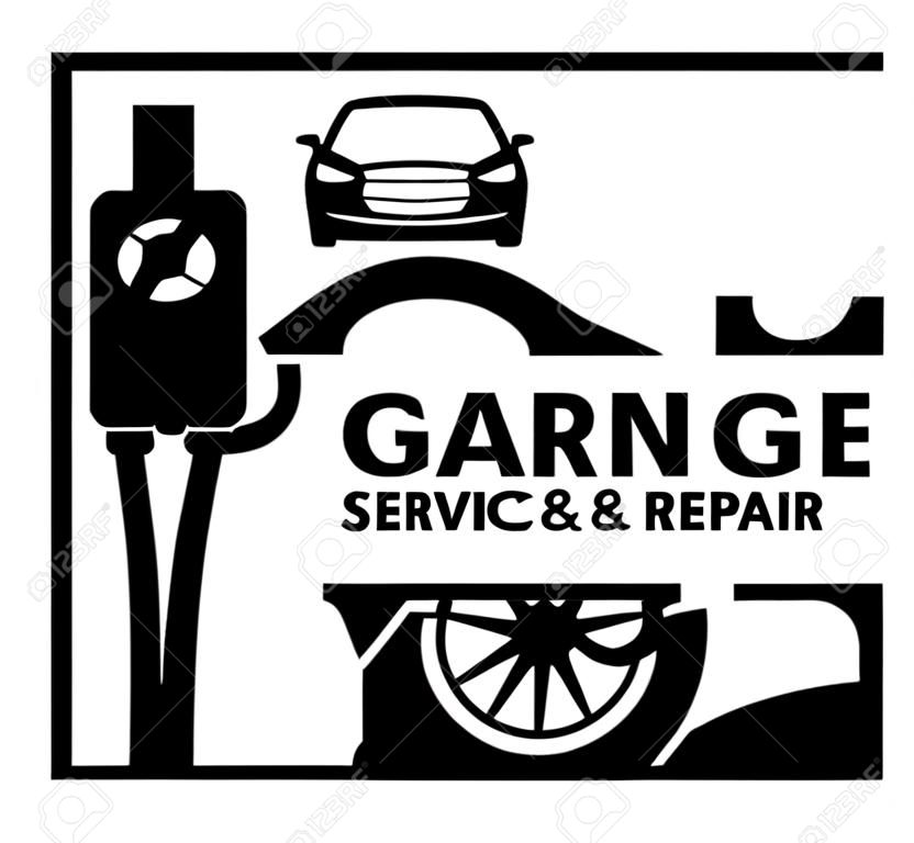 Centro de automóveis, serviço de garagem e logotipo de reparo, modelo de vetor