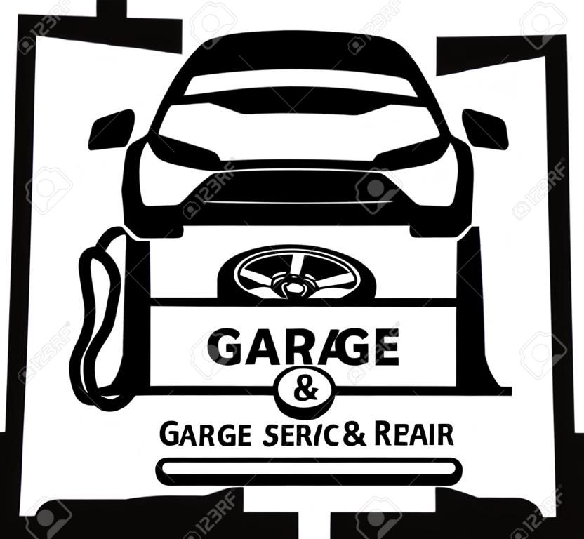 Centro de automóveis, serviço de garagem e logotipo de reparo, modelo de vetor