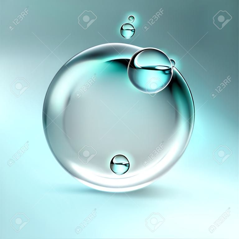 透明閃亮的新鮮水的氣泡矢量插圖