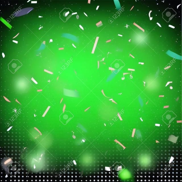 Vert Confetti. Vector Festive Illustration de Falling Shiny Confetti Glitters isolé sur fond Checkered Transparent. Tinsel vacances Decorative Element for Design