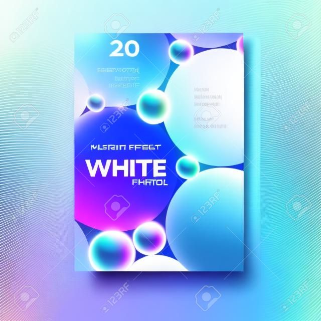 Electronic music festival. Modern posters design. White party flyer. Abstract background with 3d spheres. Vector illustration of flowing balls or particles. Club invitation template.