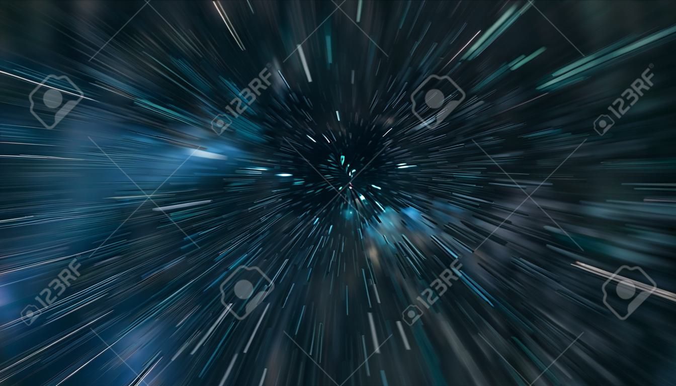Abstract of warp or hyperspace motion in blue star trail.