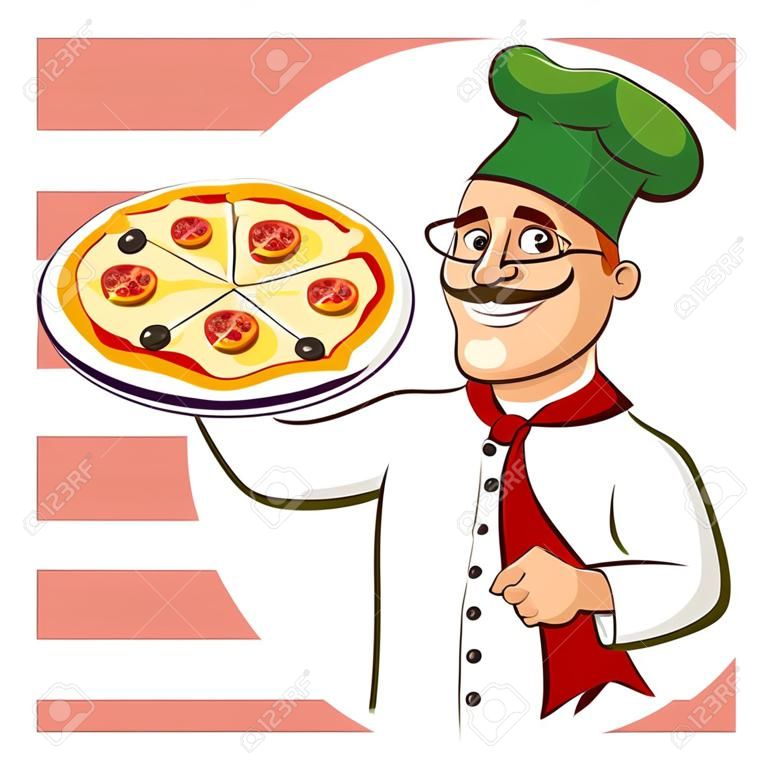 Cuocere Pizza. Illustrazione vettoriale isolato su uno sfondo bianco