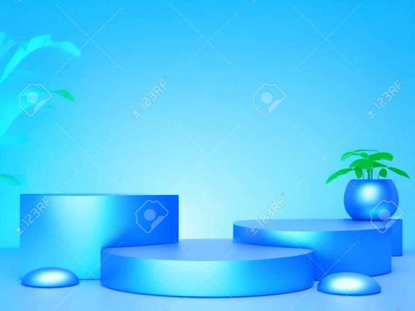 Winner podium abstract composition with blue background,3d rendering