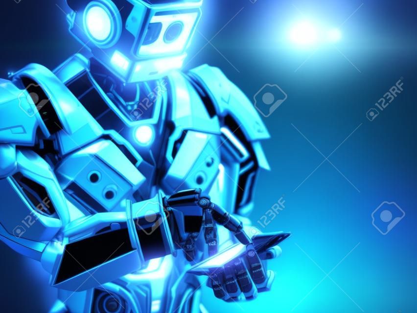 Future robot with metaverse digital cyber world technology.3D rendering