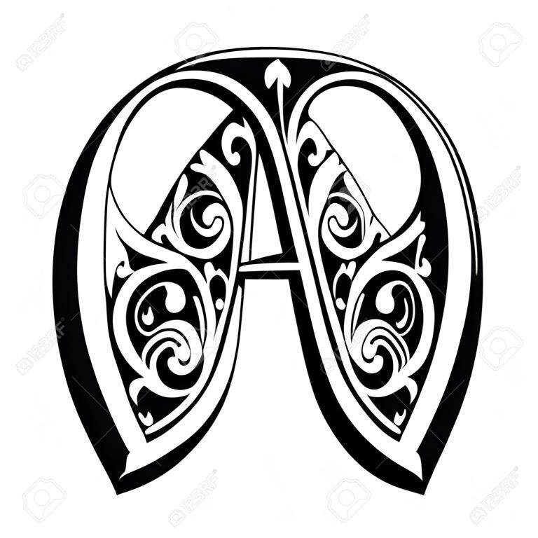 Bela decoração alfabetos ingleses, estilo gótico, letra A