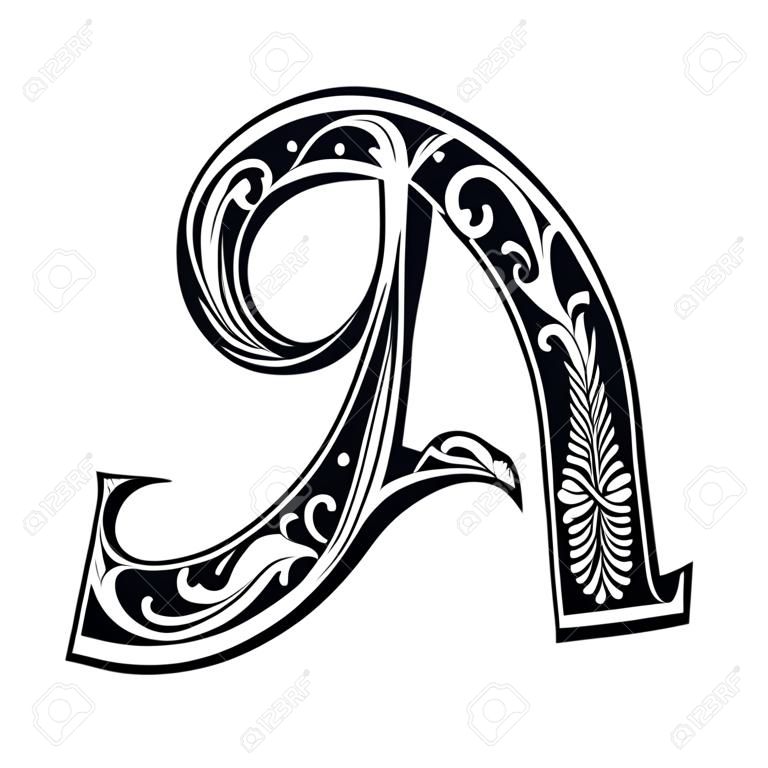 Bela decoração alfabetos ingleses, estilo gótico, letra A