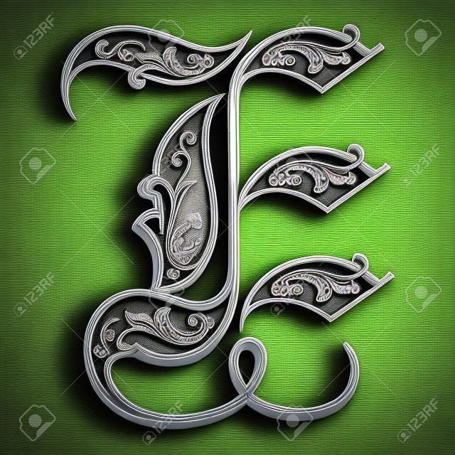 Bela decoração alfabetos ingleses, estilo gótico, letra E