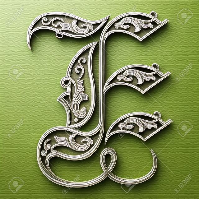 英語アルファベットの美しい装飾、ゴシック様式、文字 E