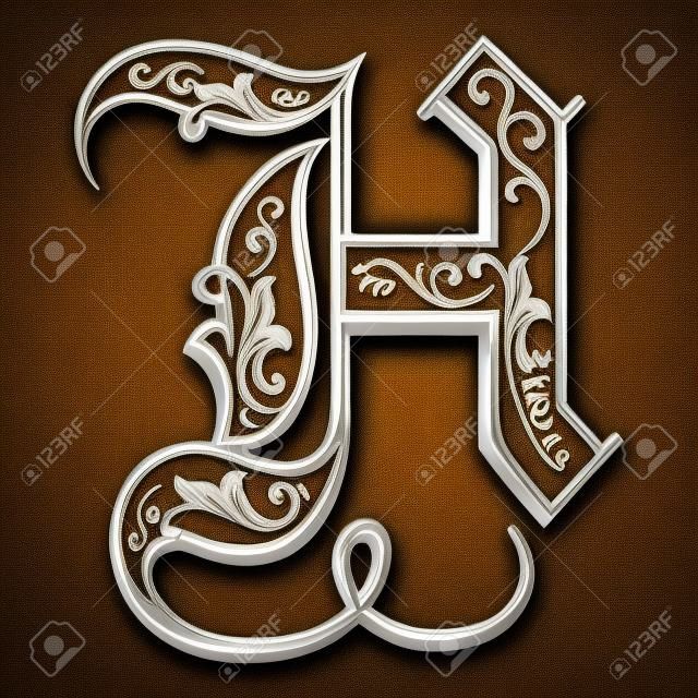Bela decoração alfabetos ingleses, estilo gótico, letra H