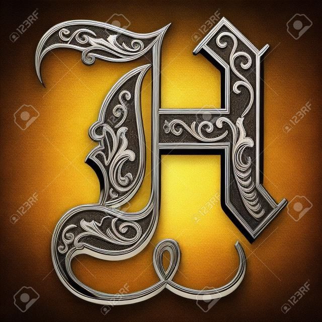 Gyönyörű dekoráció angol ábécét, gótikus stílusban, H betű