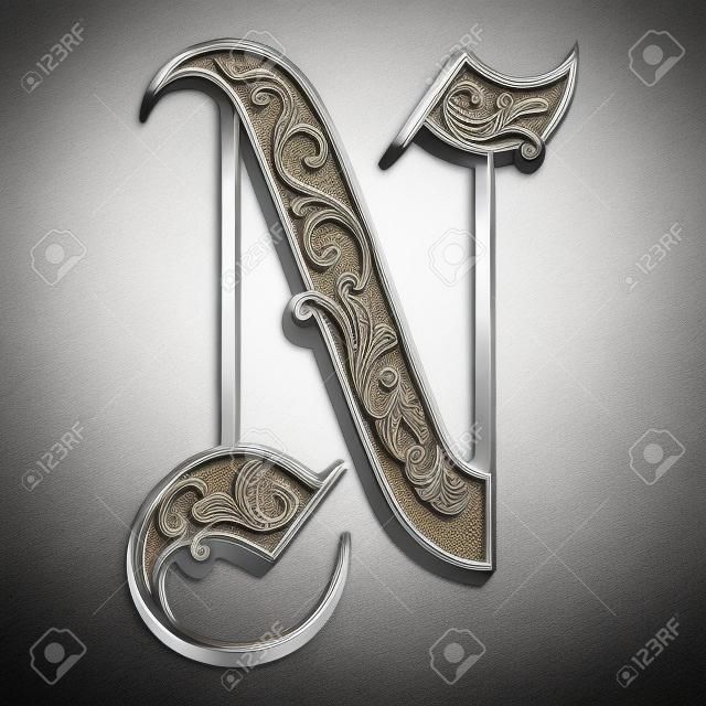 Красивые украшения английского алфавитов готическом стиле, письмо N
