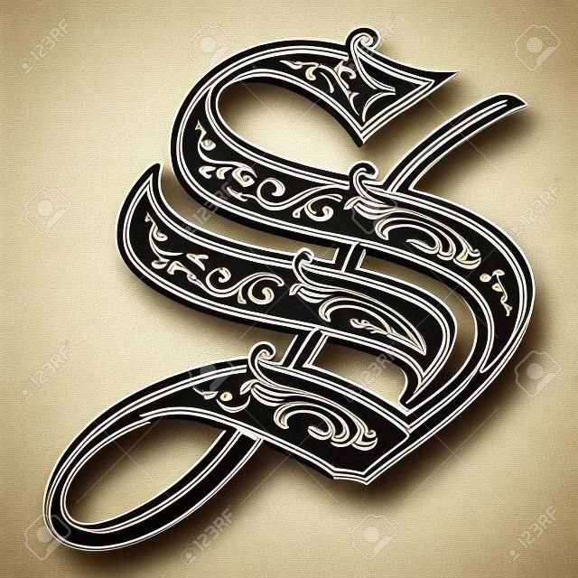Belle décoration alphabets anglais, de style gothique, lettre S