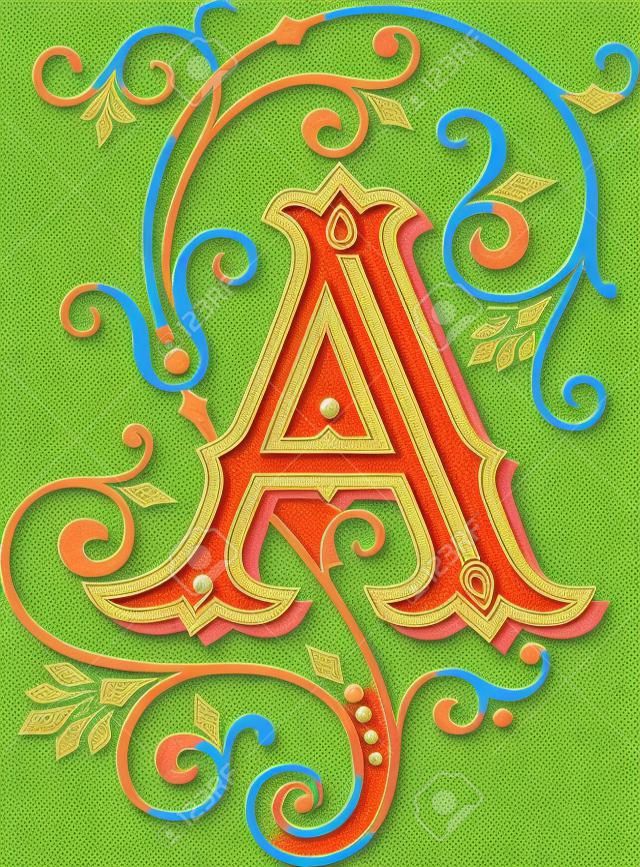 美しく装飾された英国アルファベット、手紙 A