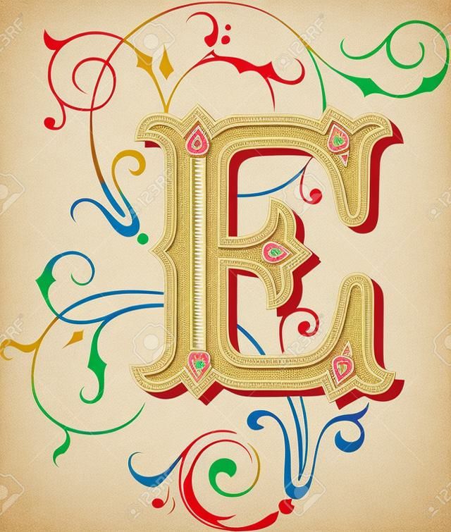 Beautifully decorated English alphabets, letter E