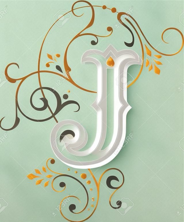 裝飾精美的英文字母，字母J