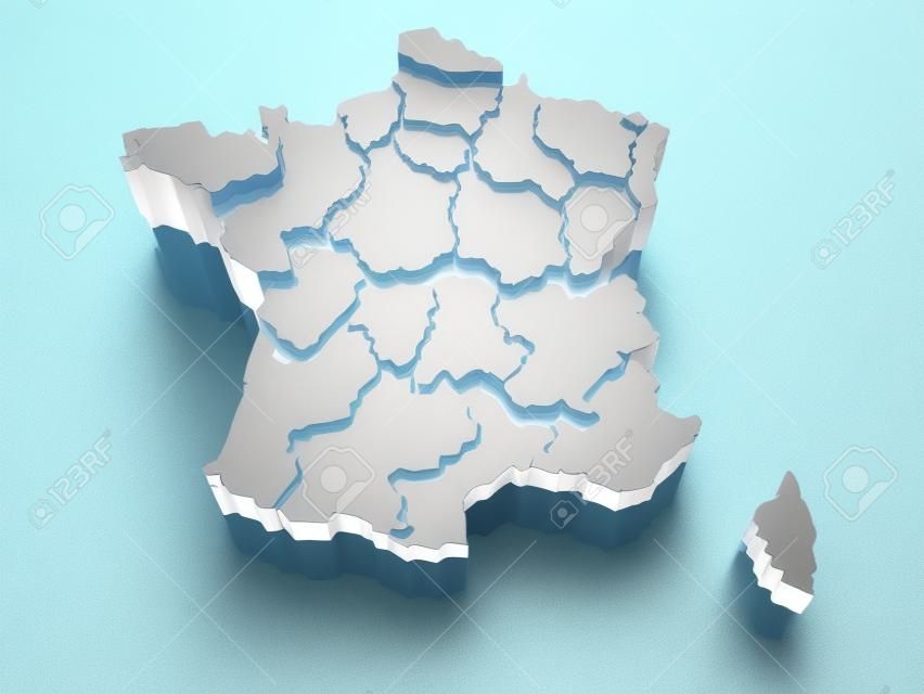 Three-dimensional map of France on white background  3d