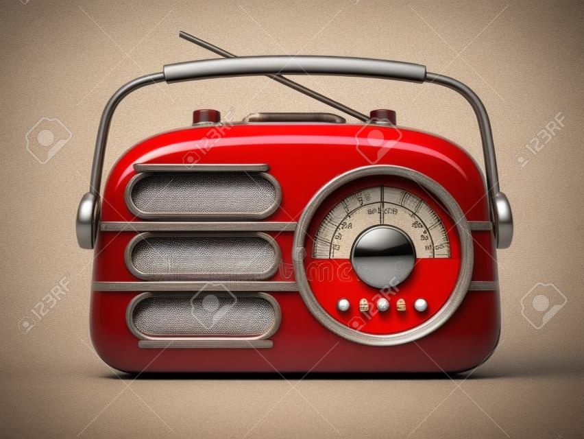 紅色的老式復古收音機接收器隔絕在白色。三維圖
