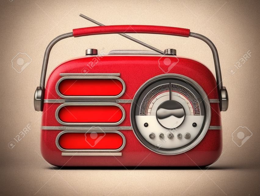 红色复古复古收音机接收器白色3D插图孤立