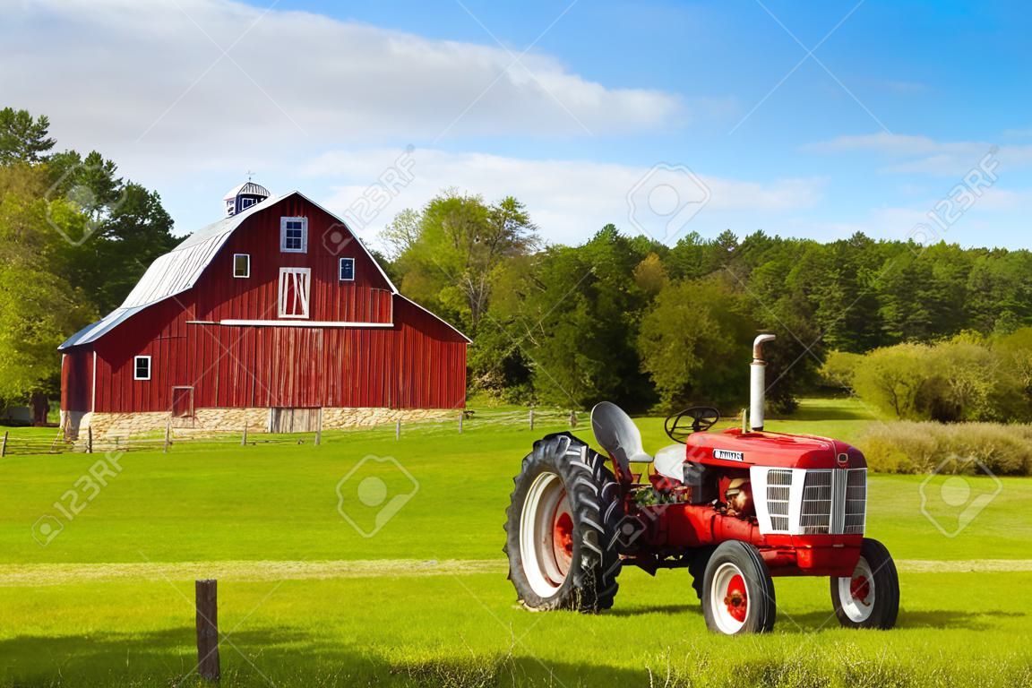 Tradycyjne amerykaÅ„skie Barn Red Vintage Tractor