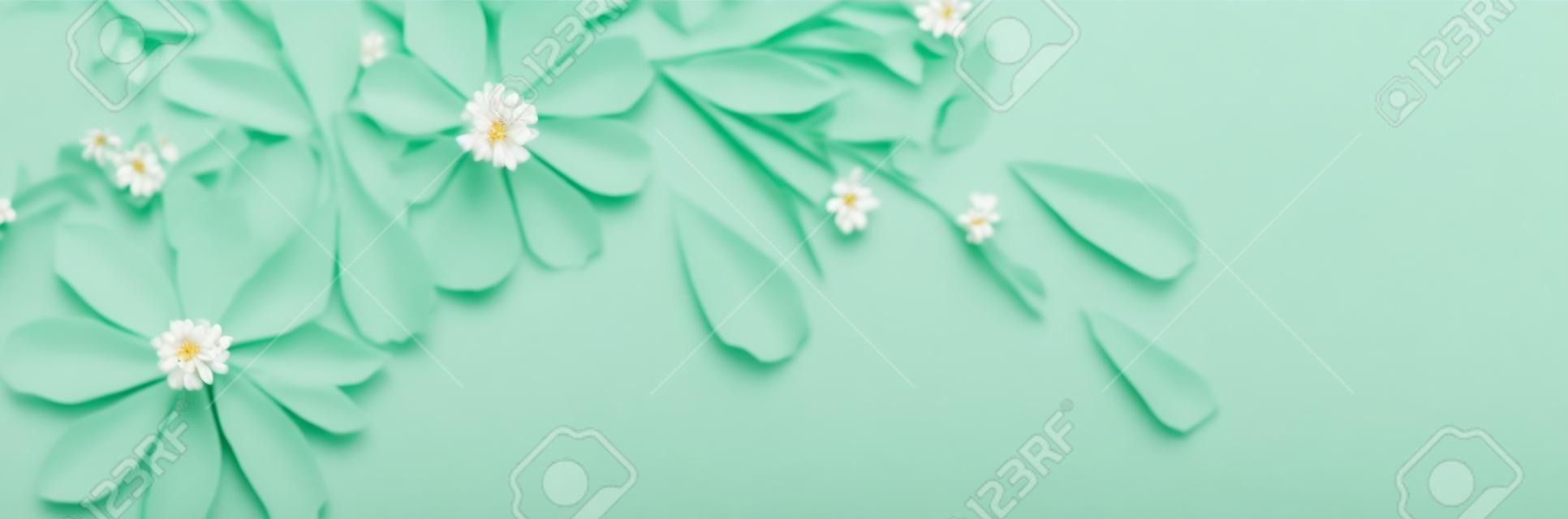 white flowers on green paper background