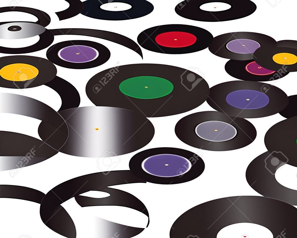 black vinyl with colored stickers on a white background