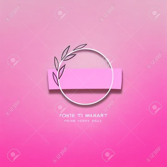 Szablon logo koła z liśćmi i różowym poziomym obrysem