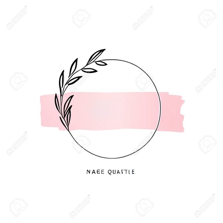 Cerchio con foglie e modello logo tratto orizzontale rosa