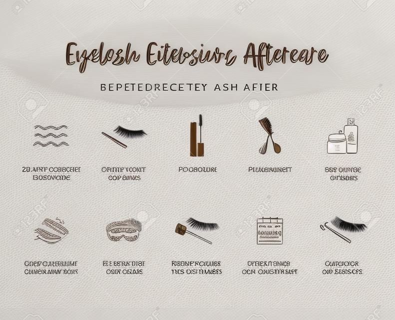Eyelash extensions aftercare instructions, lashes icons