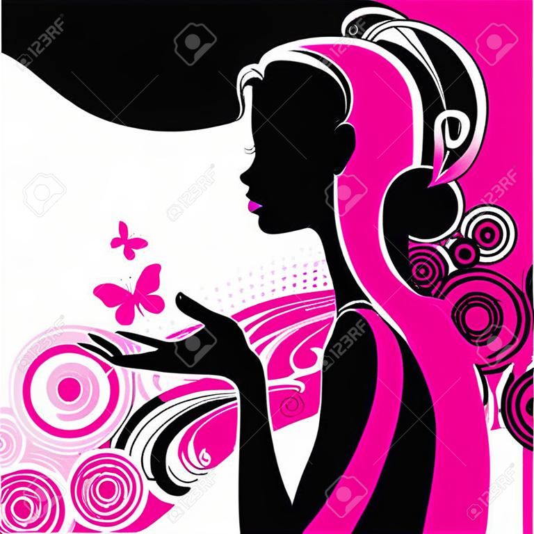 Vector girl's silhouette in pink