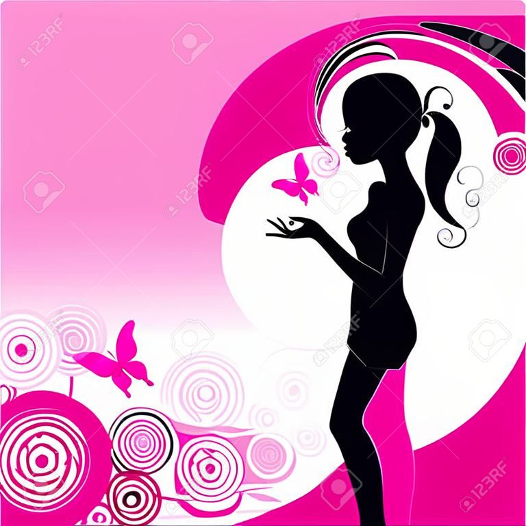 Vector girl's silhouette in pink