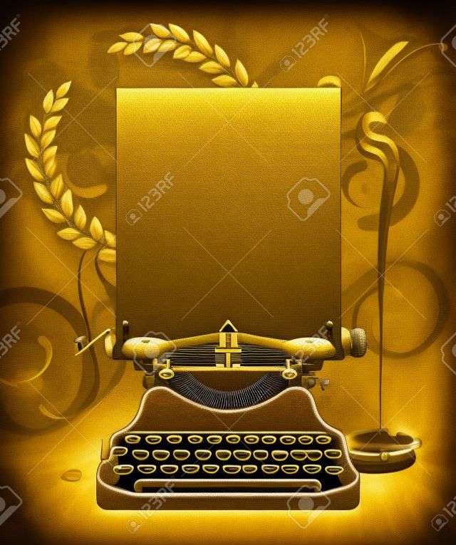 Vecteur vieille machine à écrire avec les lauriers or