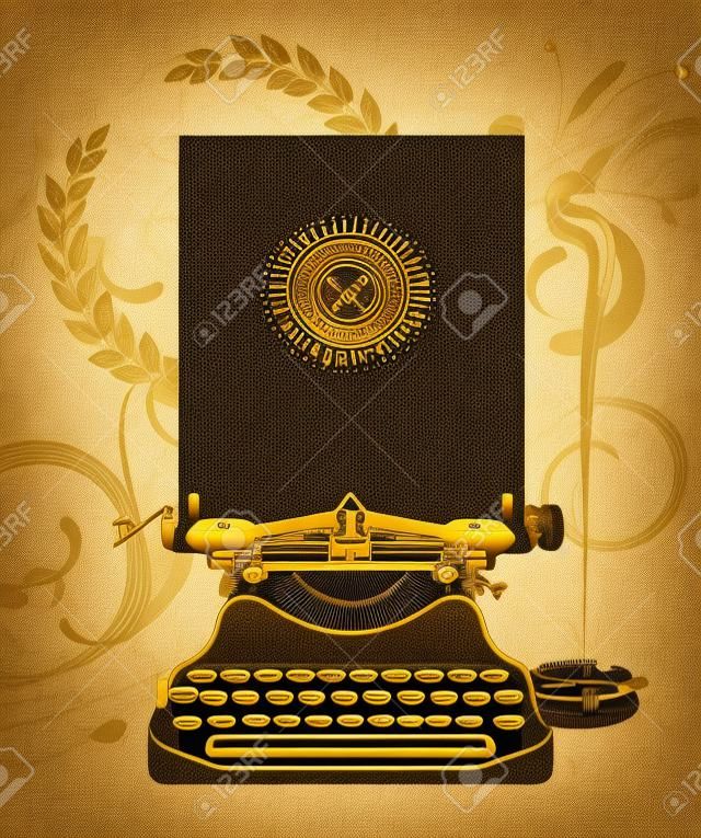 Vector vieja máquina de escribir con laureles de oro